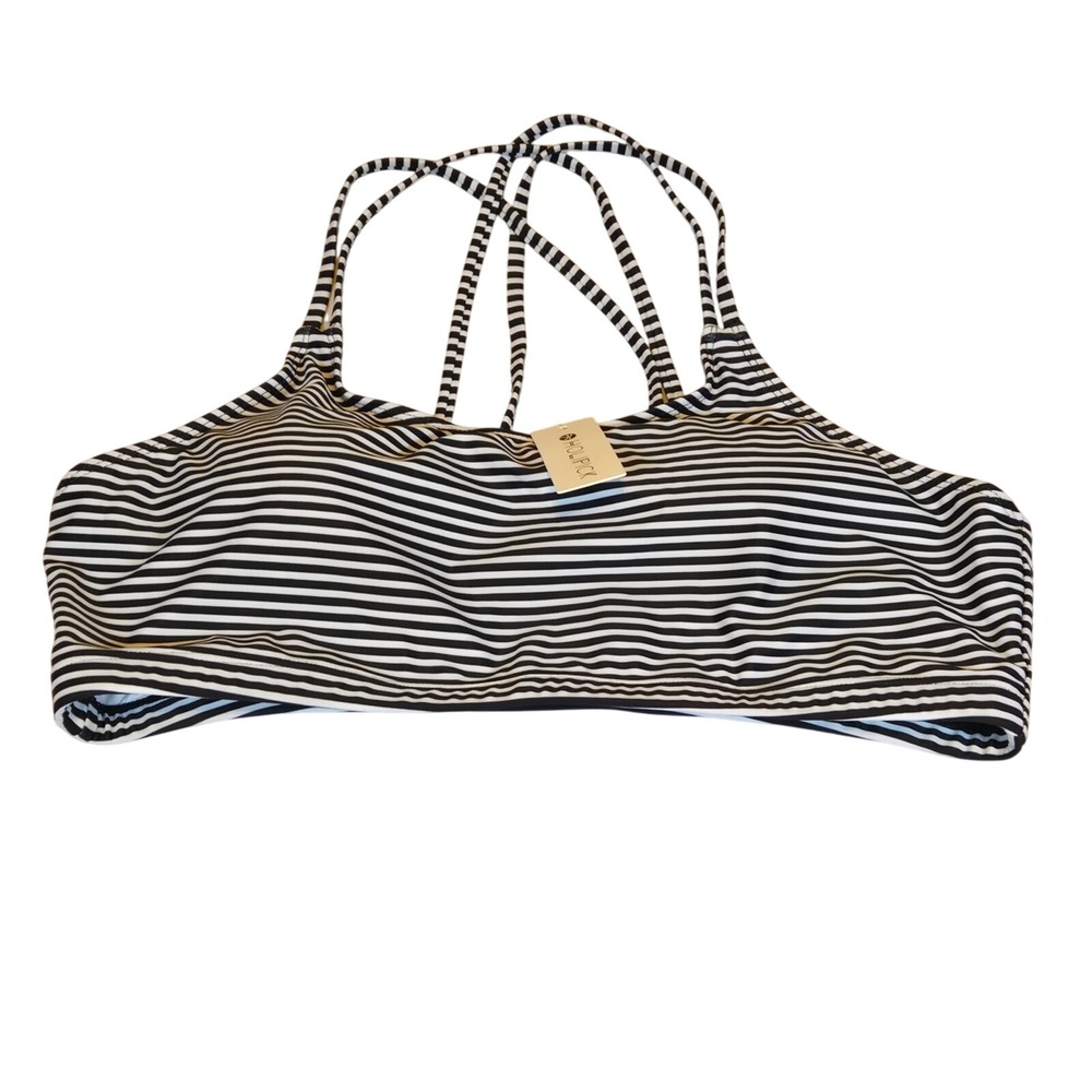 NWT  Holipick Striped Bikini Top Criss Cross Back Swimsuit Top XXL‎ Black White